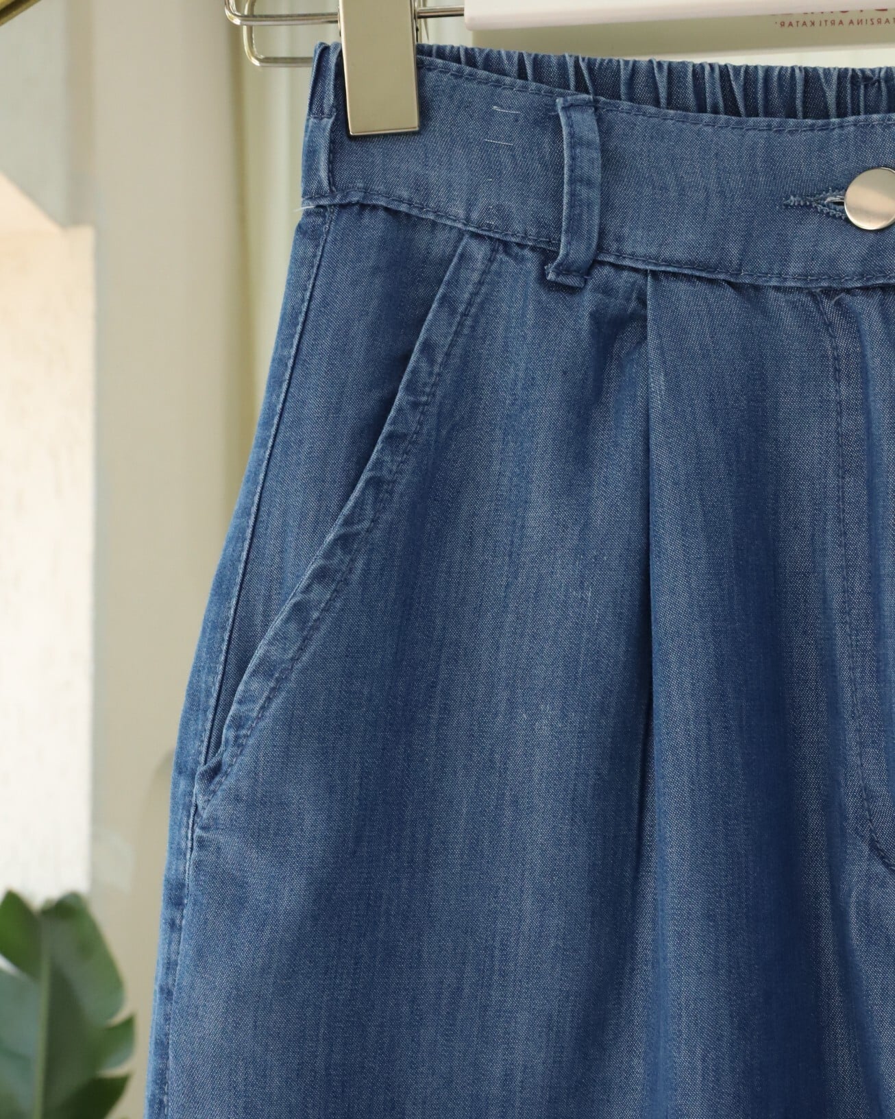 Half-Elastic Double-Pocket Wide-Leg Denim Trousers - Dark Blue - Podyumplus - by Peralane - photo 3