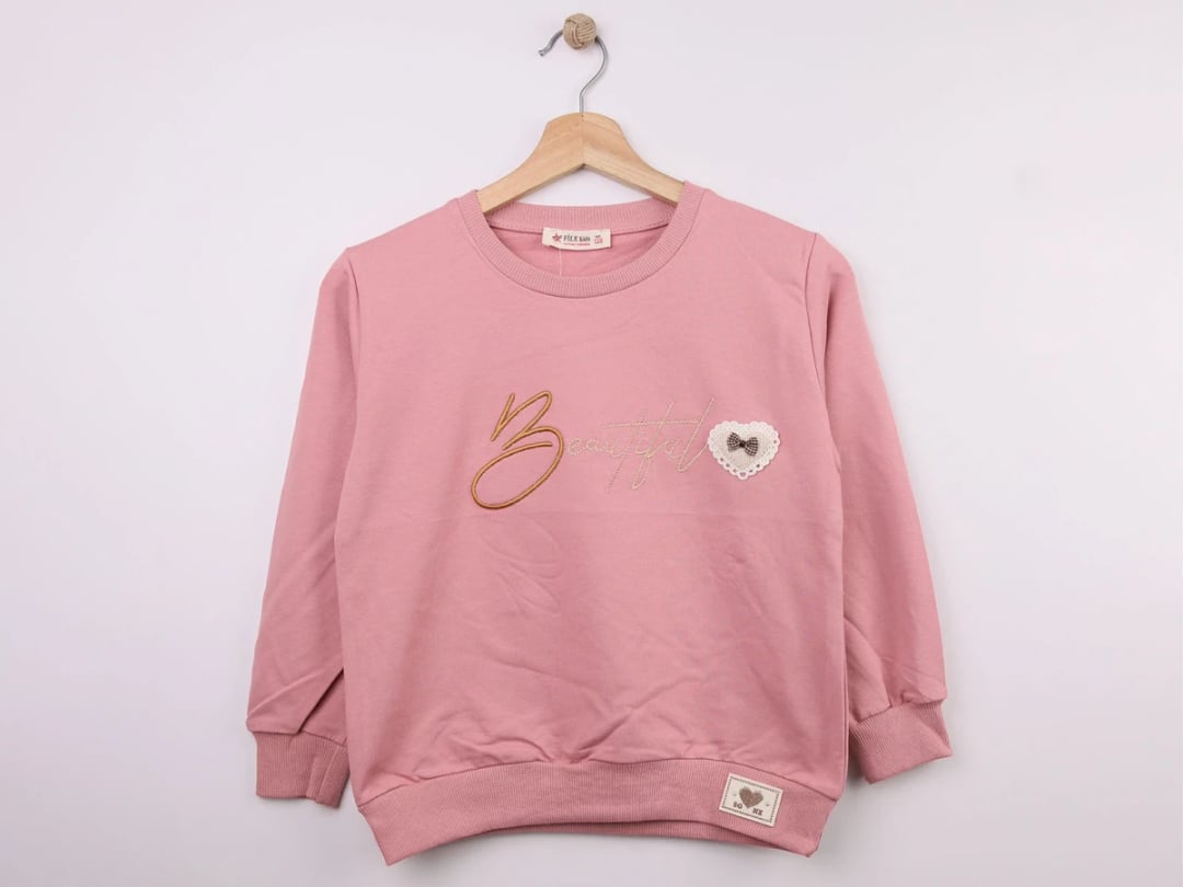 Girls' Pink Embroidered 'Beautiful' Sweatshirt - Star File - by Peralane