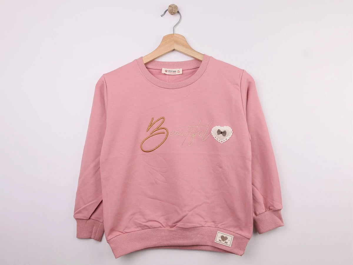 Girls' Pink Embroidered 'Beautiful' Sweatshirt - Star File - by Peralane