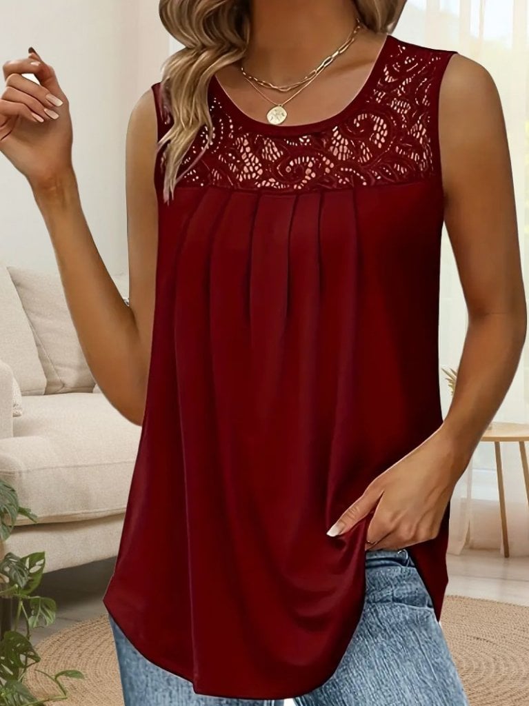 Women's Sleeveless Round Neck Lace Detail Viscose Blouse - Janes - by Peralane - photo 2