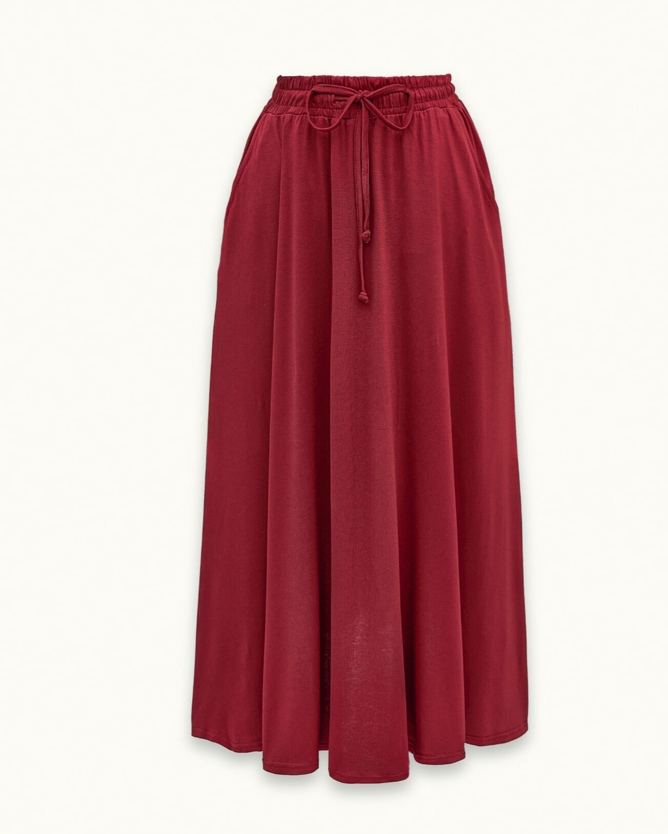 Burgundy Drawstring Waist Wide-Leg Jersey Skirt - Podyumplus - by Peralane - photo 5