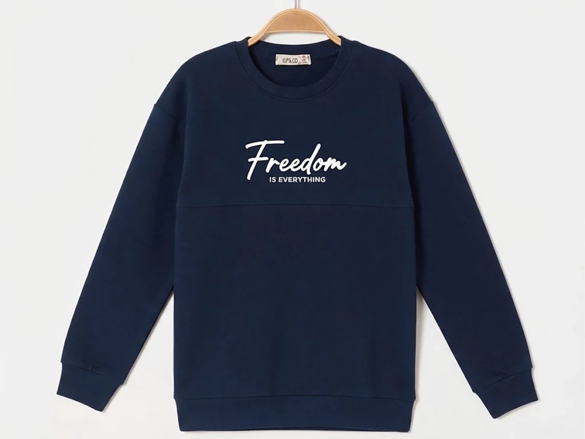 Freedom Print 3-Thread Fleece Boys' Sweatshirt - Navy Blue (Pack of 4) - Ruhat Kids - by Peralane
