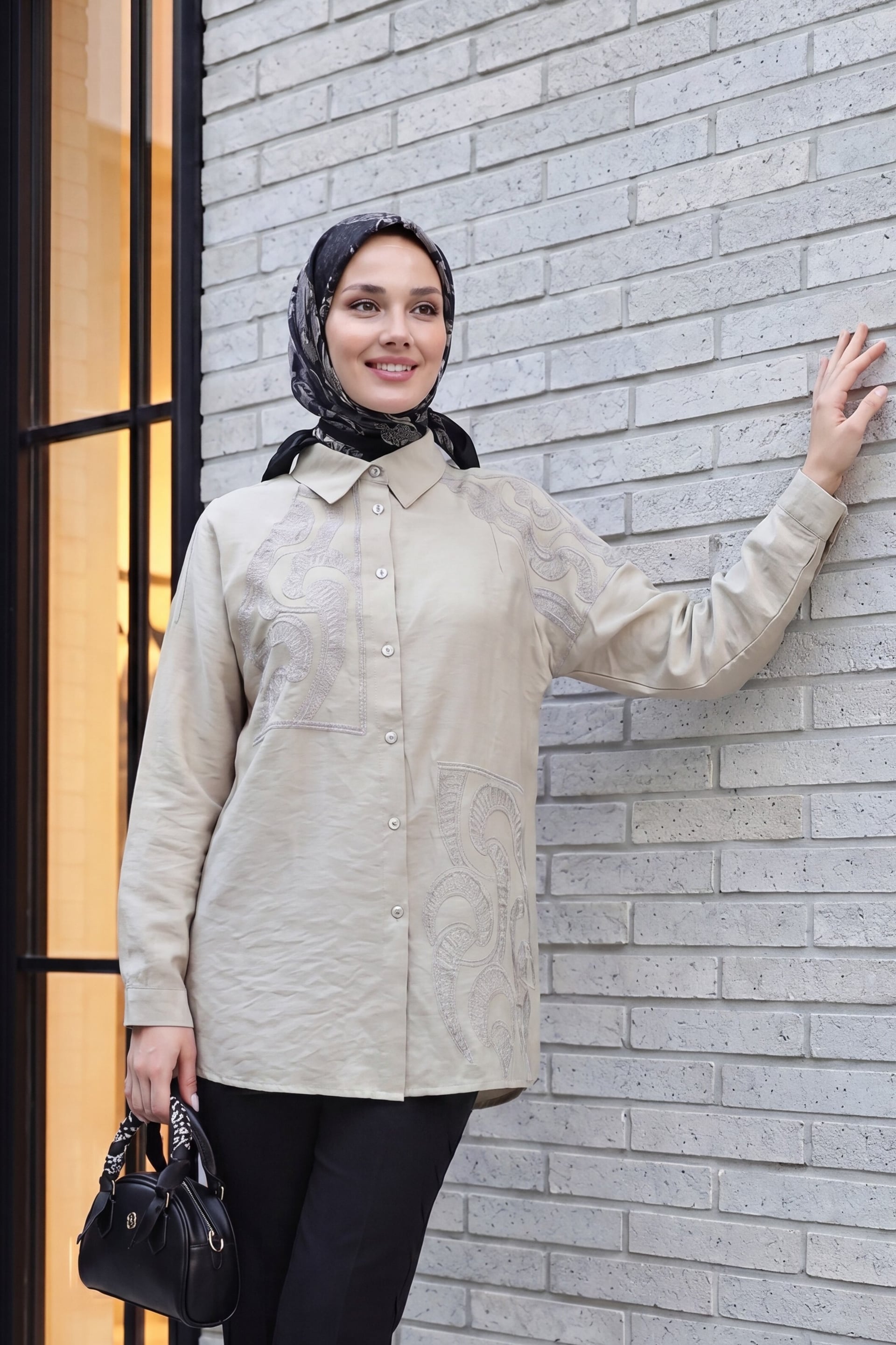 Asymmetric Embroidered Buttoned Tulle Voile Tunic - Grey - Podyumplus - by Peralane