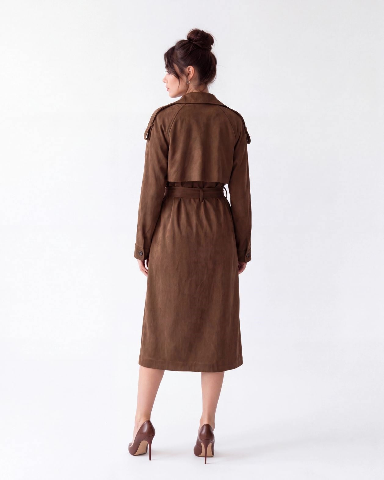 Women's Camel Brown Trench Coat with Belt - Fame - by Peralane - photo 5