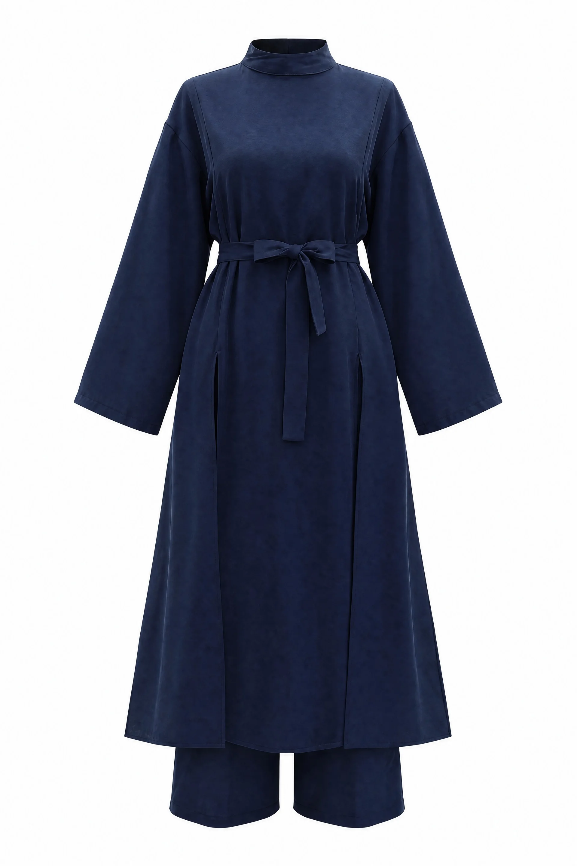 Navy Blue Modal Long Tunic and Wide-Leg Trouser Set with Pockets - Podyumplus - by Peralane - photo 5