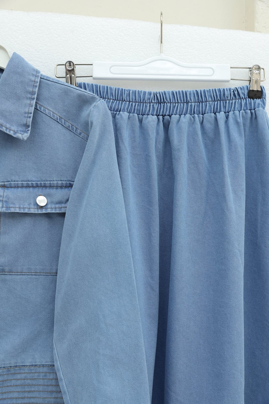 Light Blue Denim Jacket and Maxi Skirt Co-ord Set with Zip Closure - Podyumplus - by Peralane - photo 5