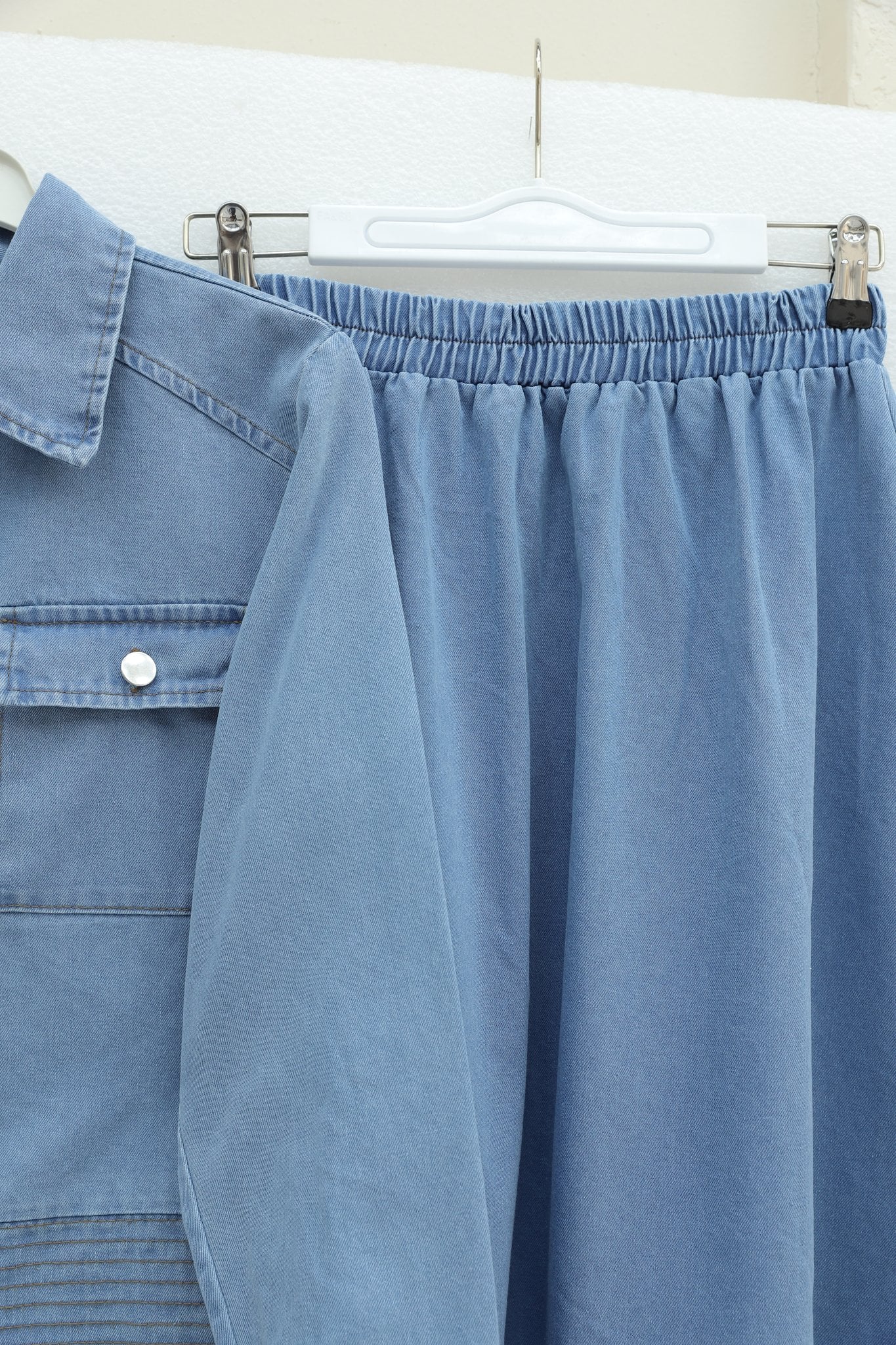 Light Blue Denim Jacket and Maxi Skirt Co-ord Set with Zip Closure - Podyumplus - by Peralane - photo 5