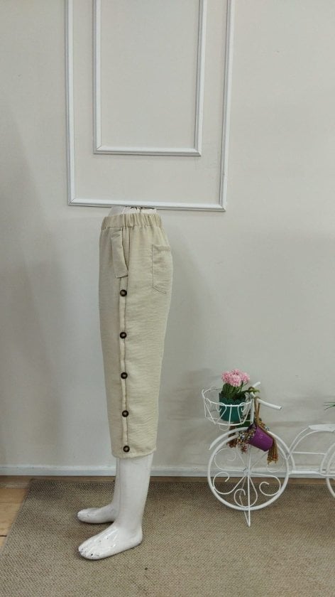 Women's High-Waist Elasticated Side-Button Detail Midi Trousers - Janes - by Peralane - photo 5