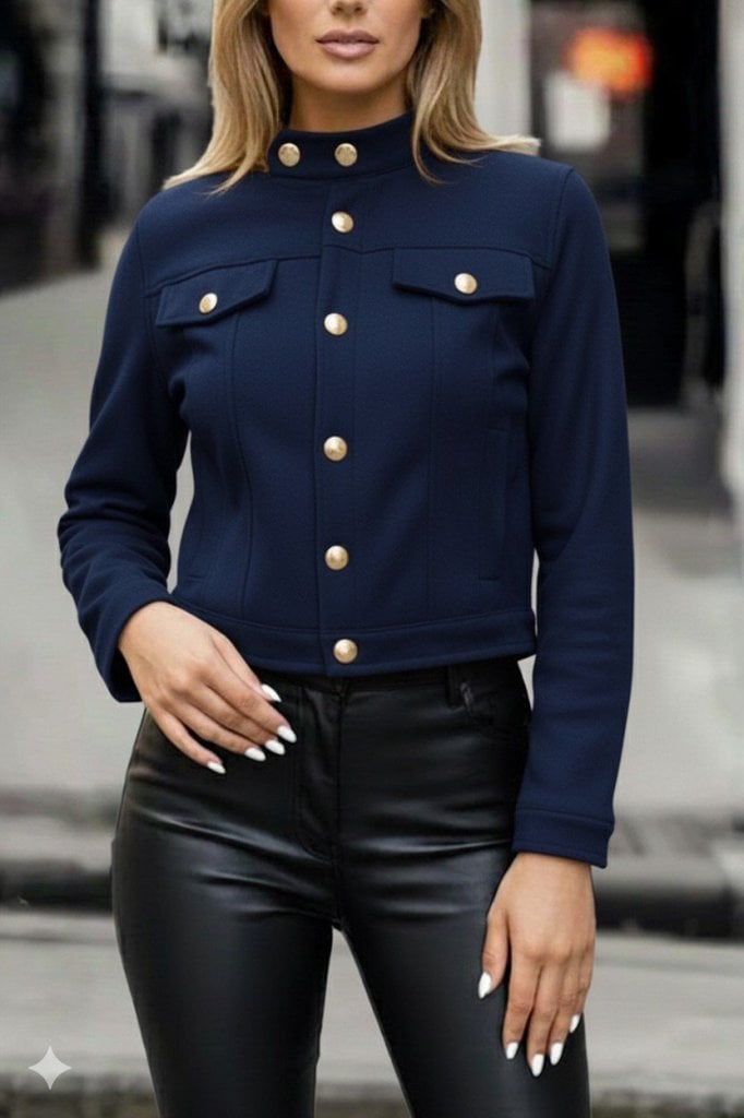 Women's Navy Blue Suede Effect Jacket with Gold Buttons - Janes - by Peralane - photo 3
