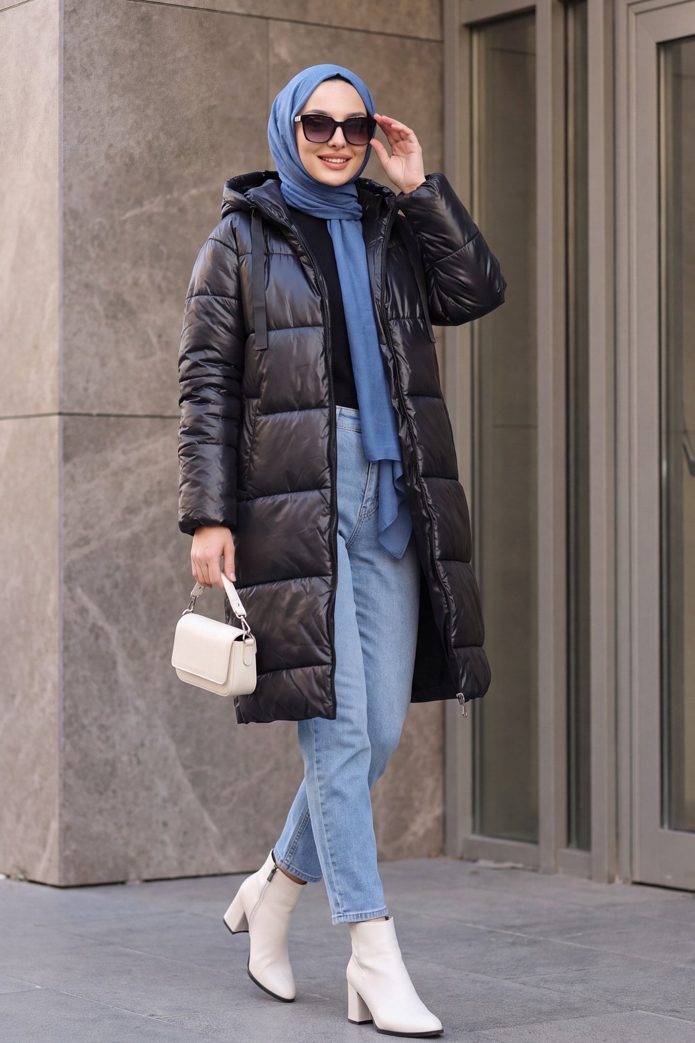 Black Hooded Quilted Puffer Jacket with Drawstring Detail - Podyumplus - by Peralane - photo 3