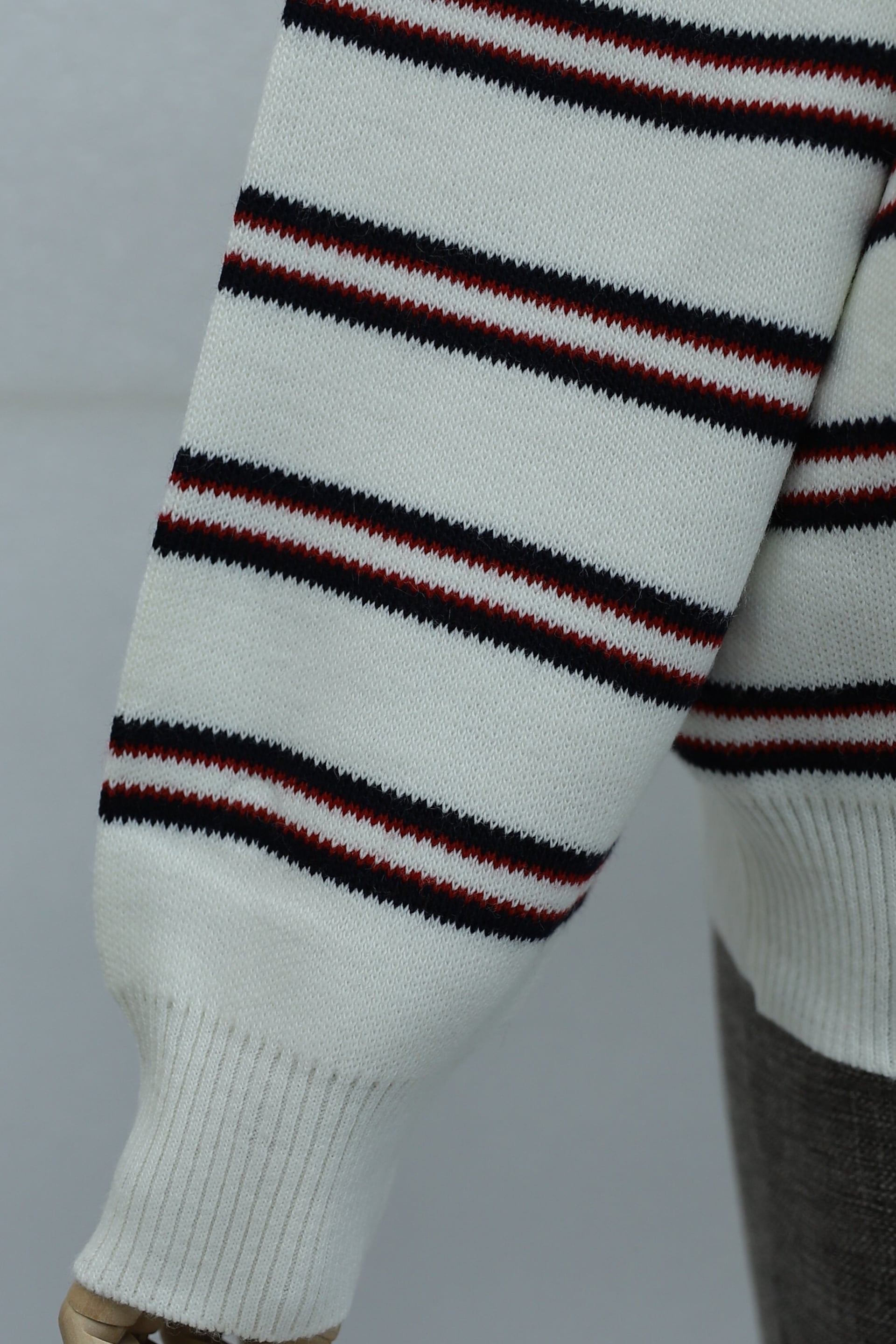 Striped Oversize Polo Collar Sweater - Ecru - Podyumplus - by Peralane - photo 6
