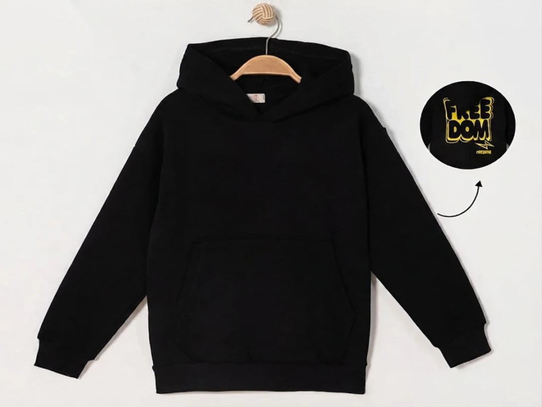 Boys' Hooded Sweatshirt with Kangaroo Pocket - Black - Ruhat Kids - by Peralane