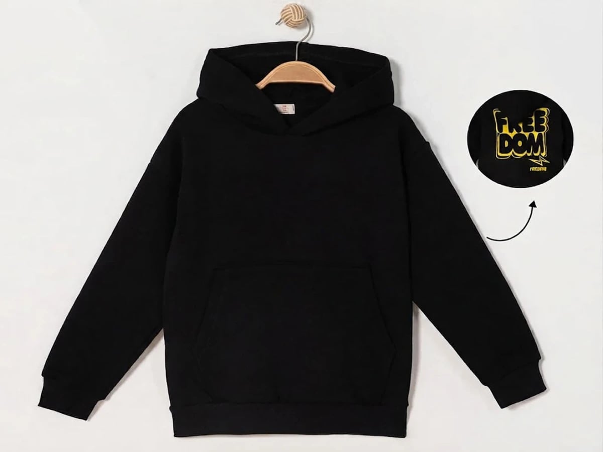 Boys' Hooded Sweatshirt with Kangaroo Pocket - Black - Ruhat Kids - by Peralane