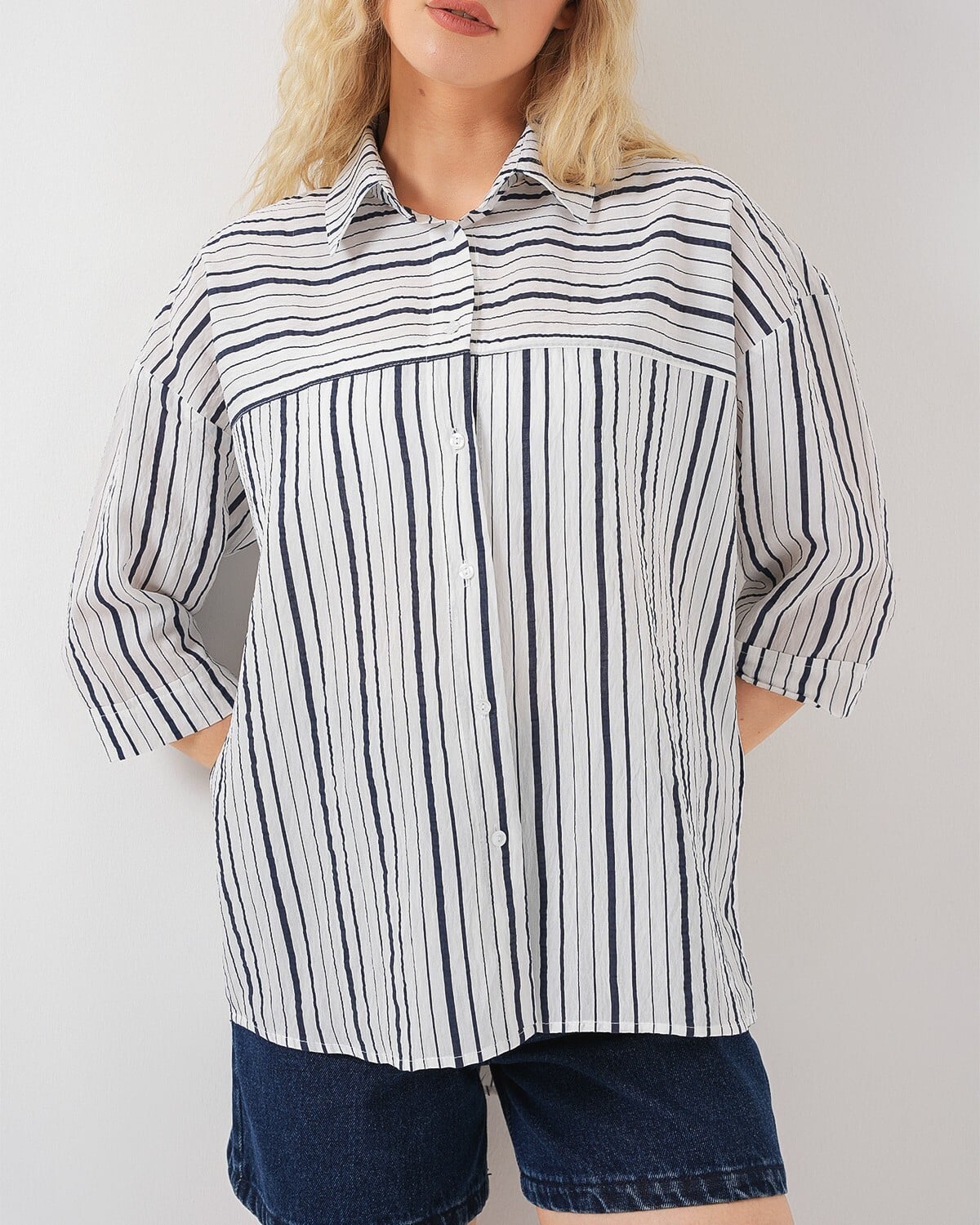 Women's Striped Short Sleeve Shirt - Navy - Bigdart - by Peralane - photo 5