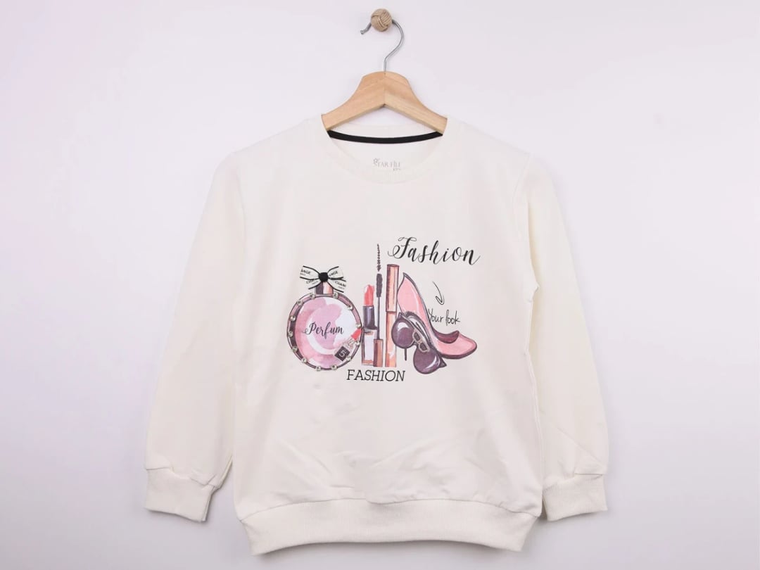 Girls' Sweatshirt with Perfume Print - Off-White (Pack of 4) - Star File - by Peralane
