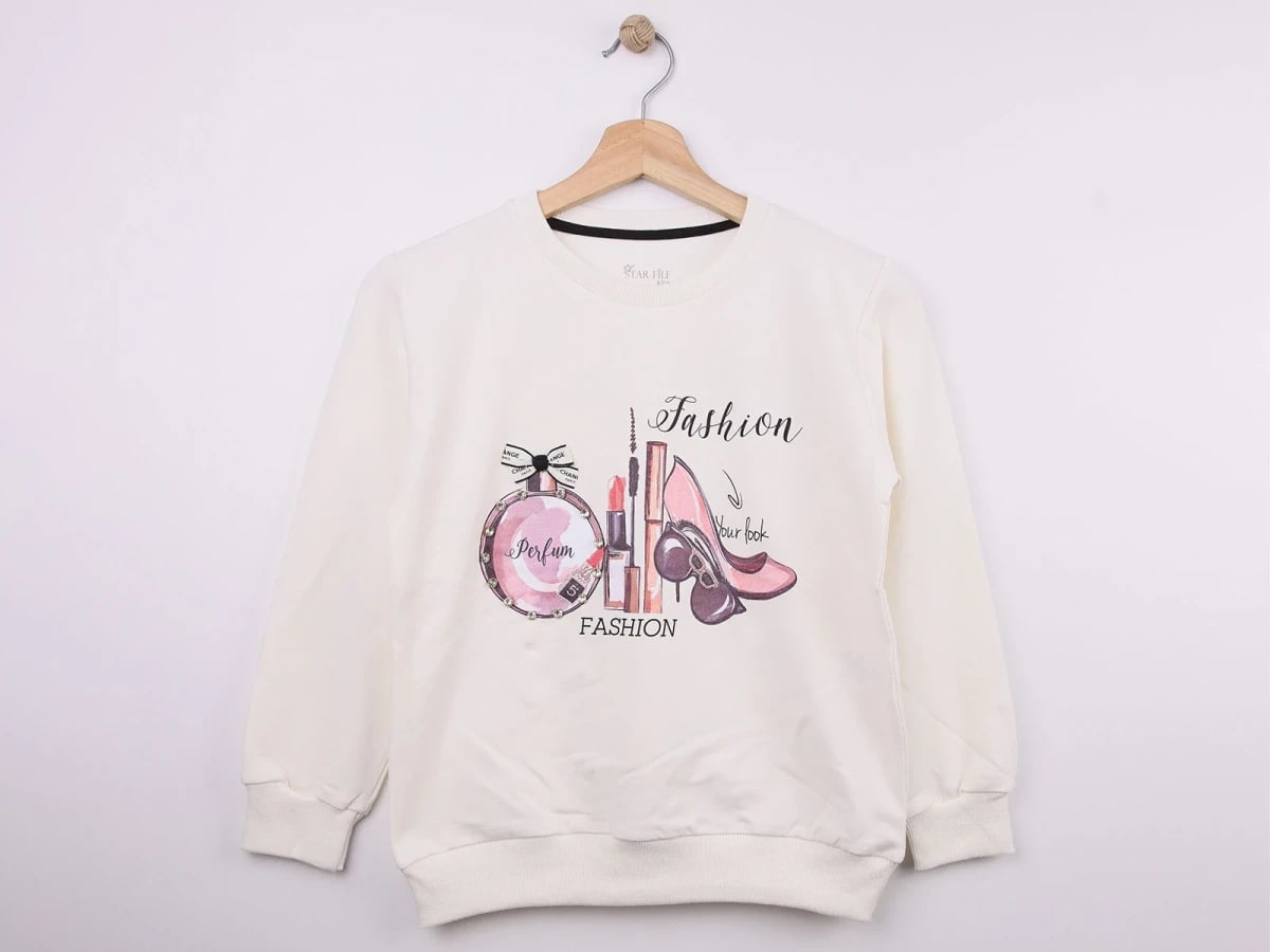 Girls' Sweatshirt with Perfume Print - Off-White (Pack of 4) - Star File - by Peralane