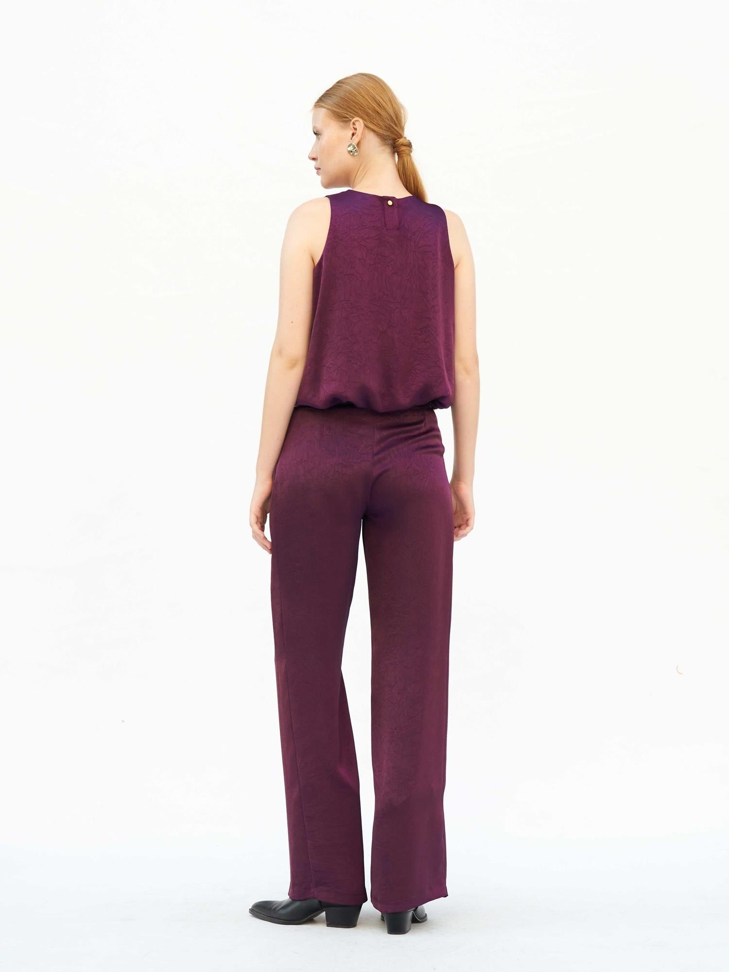 Plum High-Waist Pleated Wide-Leg Trousers with Belt - Lefon - by Peralane - photo 3