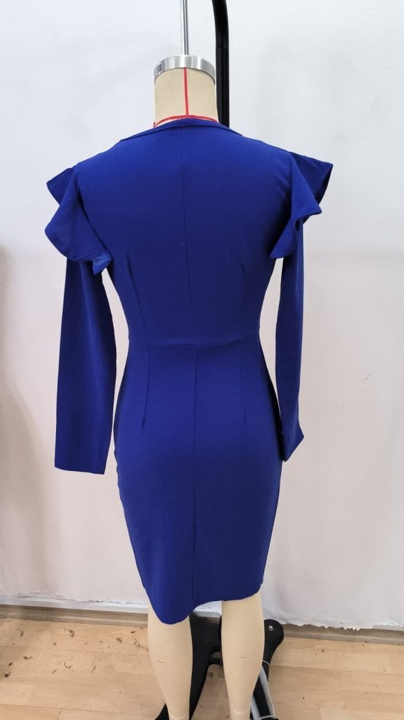 Women's Long-Sleeved V-Neck Side-Slit Midi Imported Crepe Dress - Janes - by Peralane - photo 5