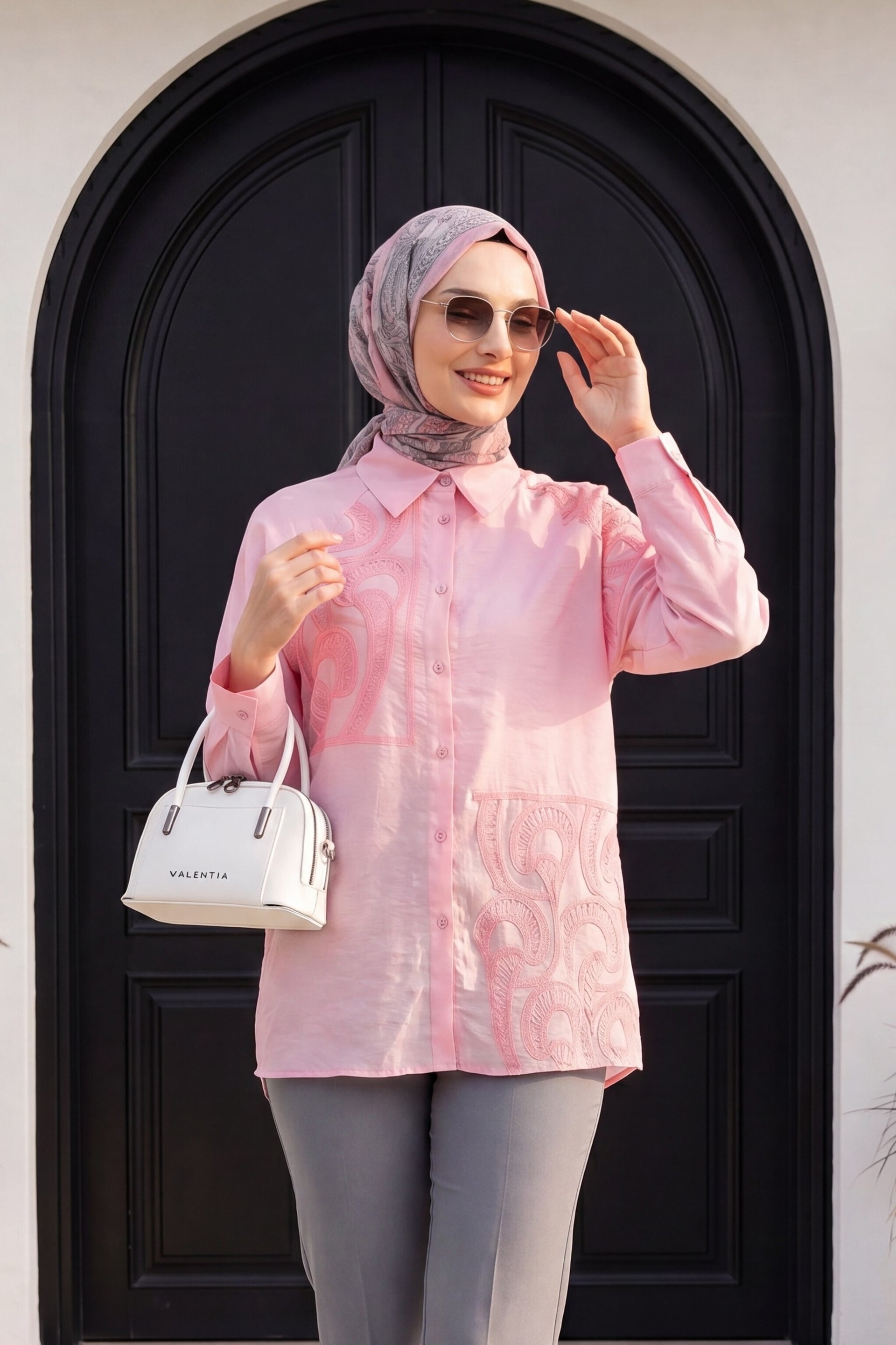 Pink Asymmetric Embroidered Buttoned Tulle Voile Tunic - Podyumplus - by Peralane