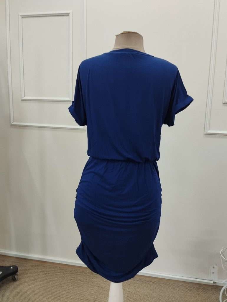 Women's Navy Blue Short Sleeve Crew Neck Pocket Detail Jersey Dress - Janes - by Peralane - photo 7