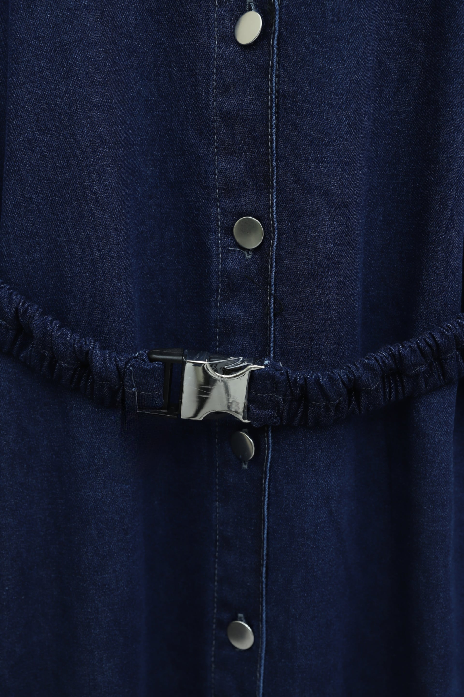 Long Denim Dress with Elastic Belt and Buttons - Navy - Podyumplus - by Peralane - photo 7