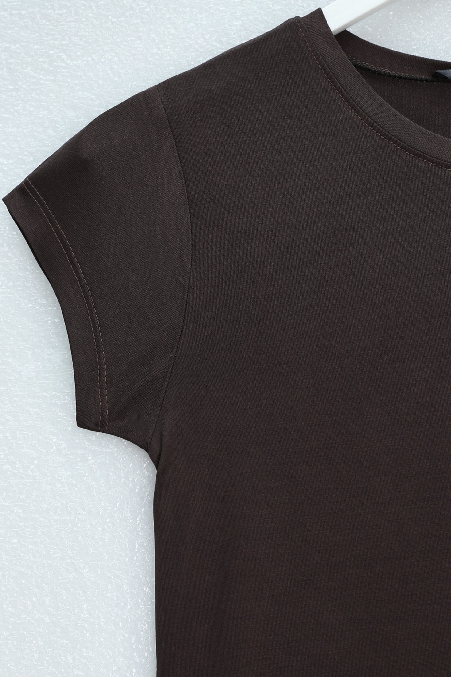 Crew Neck Short Sleeve Knit T-Shirt - Brown - Podyumplus - by Peralane - photo 5