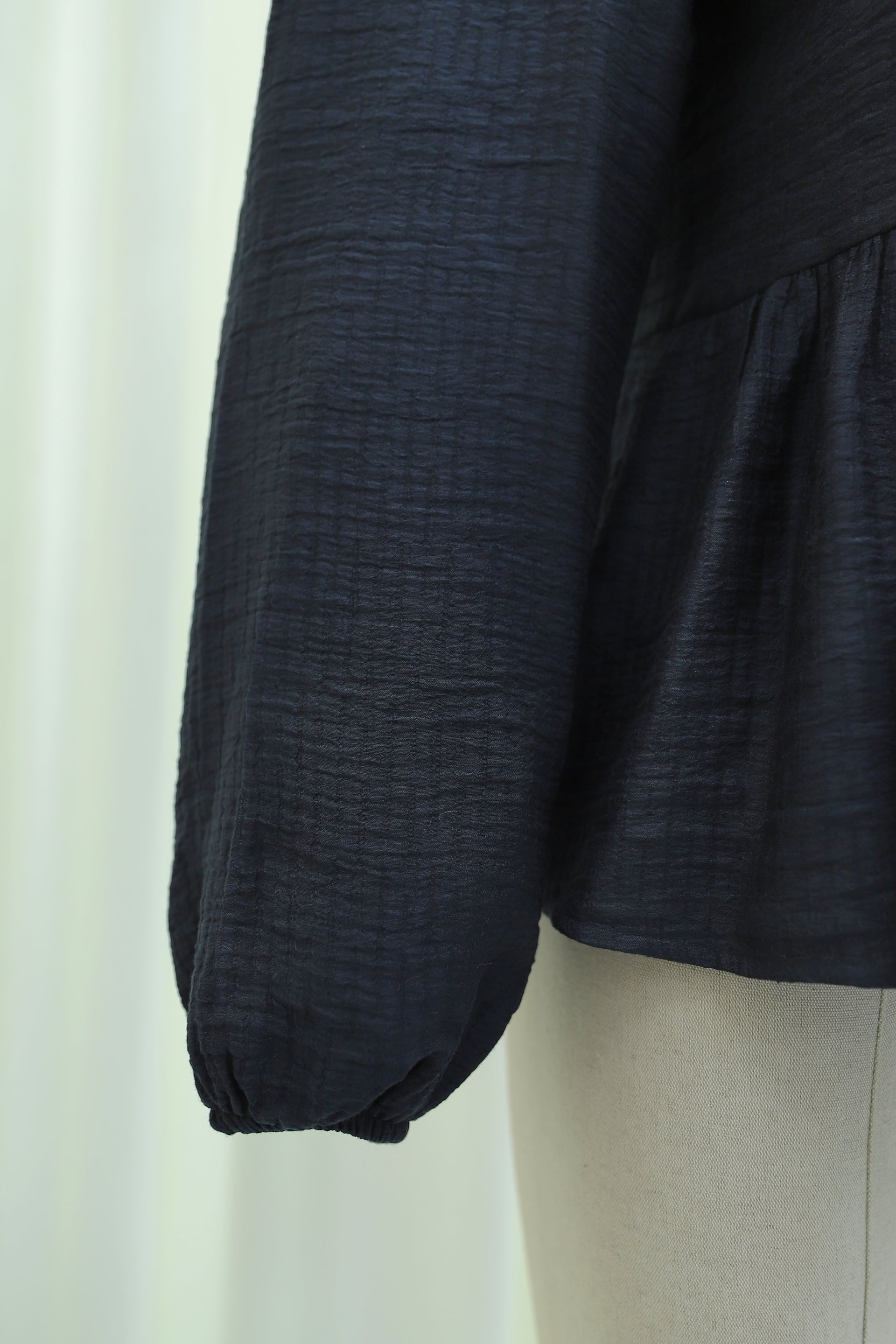 Navy Blue Tie-Neck Ruffle Crinkle Blouse with Matching Skirt Set - Podyumplus - by Peralane - photo 6