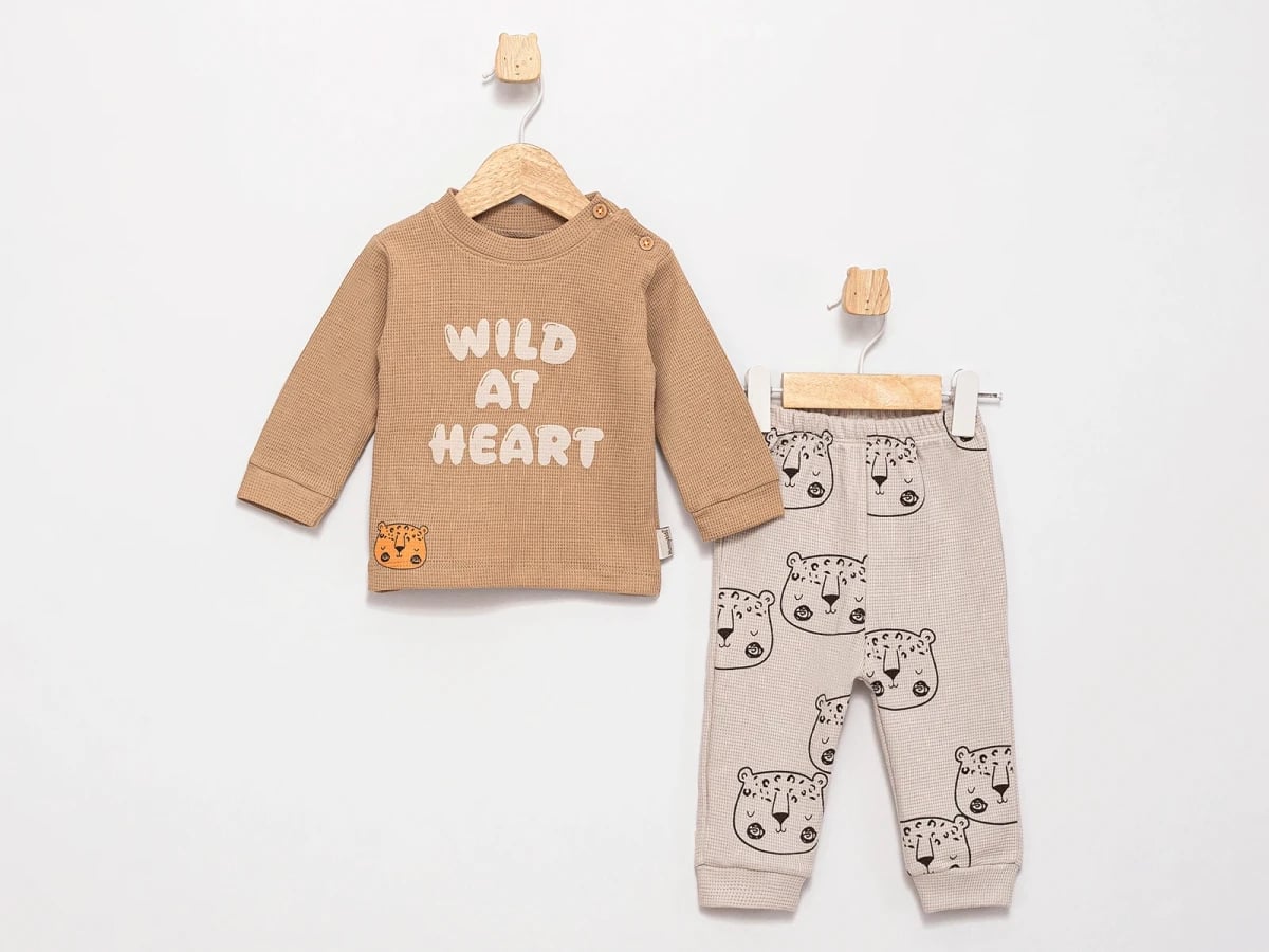 Boys' Baby Knit Top and Pants Set with Leopard Print - Beige - Feely Kids - by Peralane