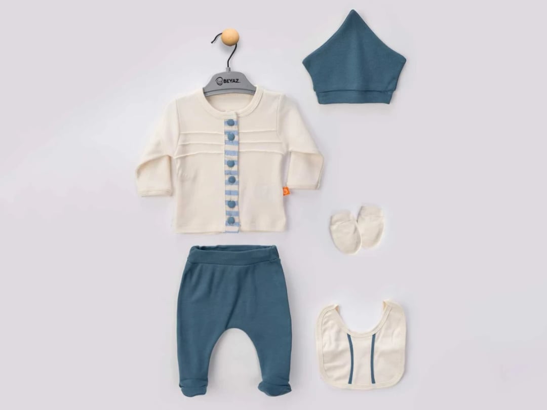 Button Detail 5-Piece Newborn Baby Boy Set - Blue - Beyaz Bebek - by Peralane