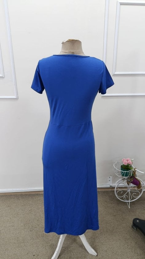 Women's Short-Sleeved Round Neck Side-Slit Midi Viscose Dress - Janes - by Peralane - photo 6