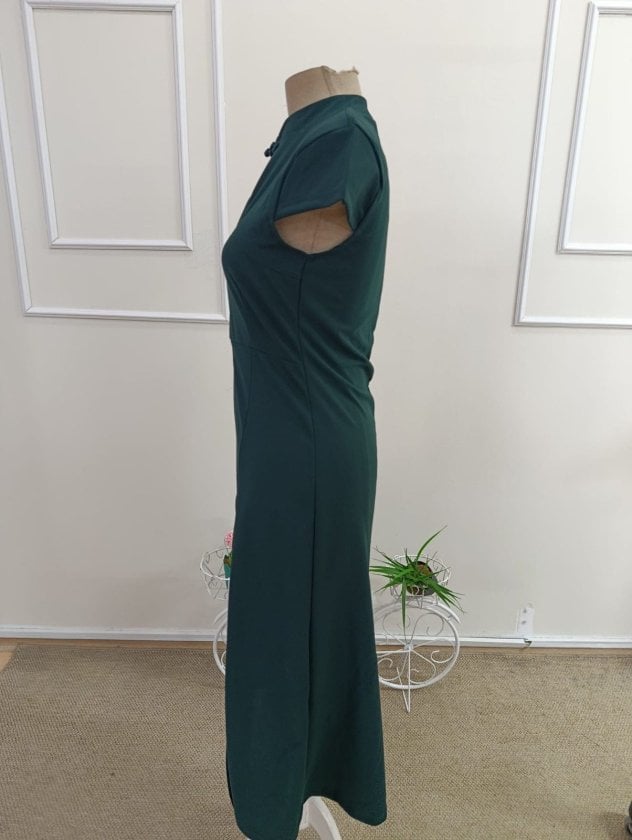 Women's Short Sleeve High Neck Side Slit Midi Crepe Dress - Janes - by Peralane - photo 5