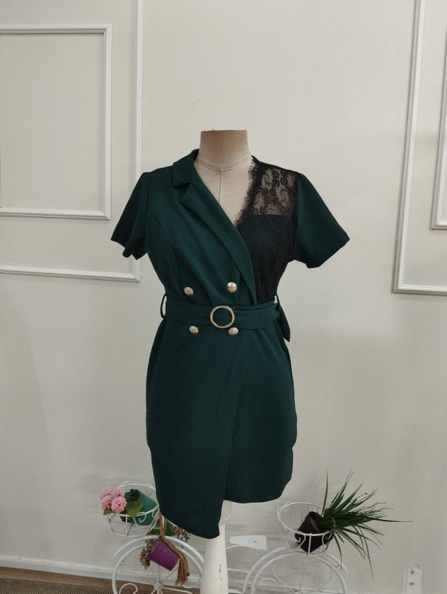Women's Short-Sleeve Wrap Dress with Belt and Gold Buttons - Janes - by Peralane - photo 4