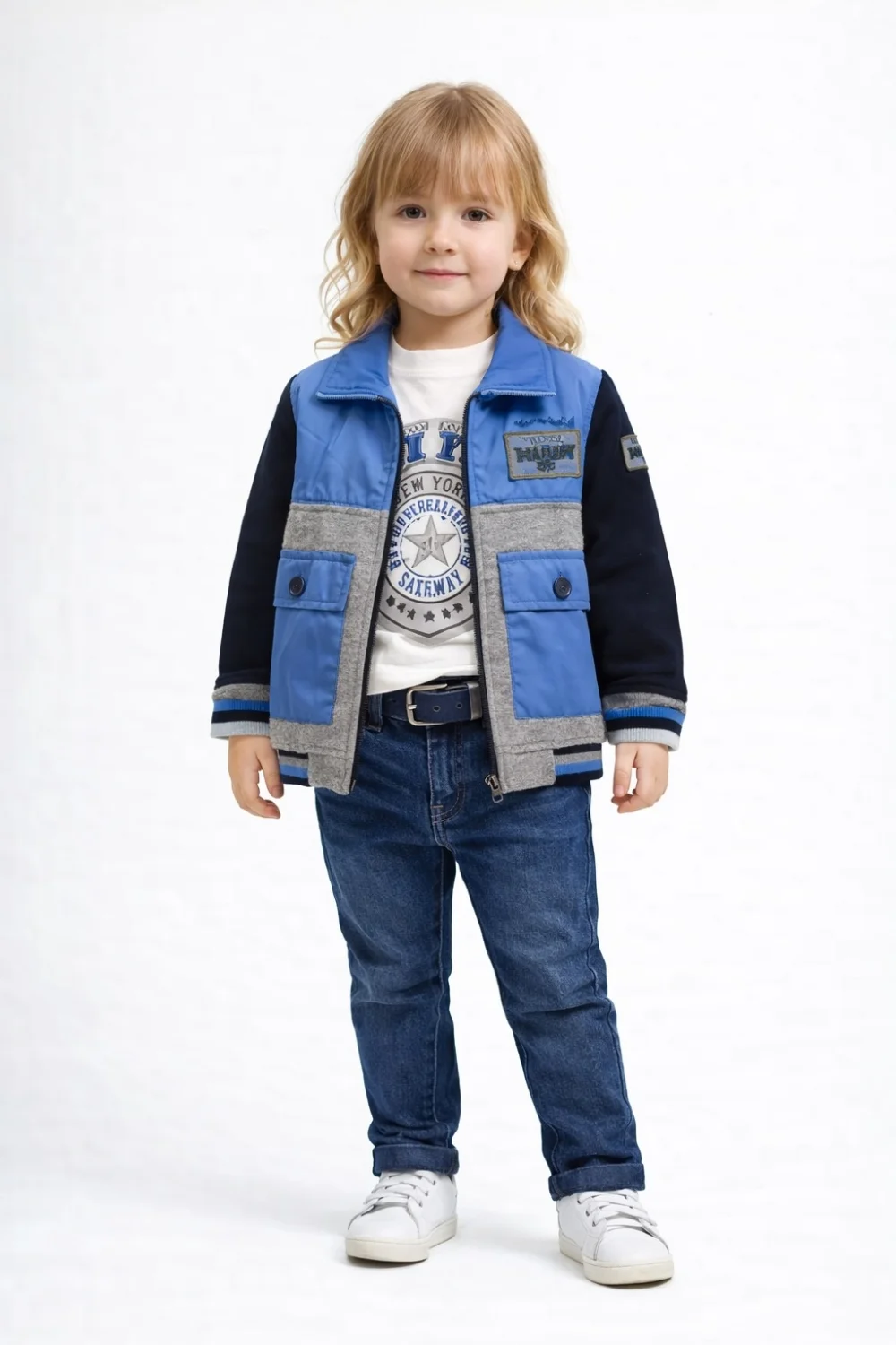 Boys' Zip-Up Jacket and Graphic T-Shirt Set - Mustard-Navy - Has Bereket - by Peralane