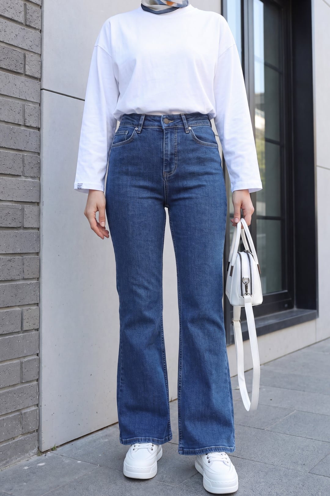Pocketed Flared Lycra Zip Jeans - Dark Blue - Podyumplus - by Peralane - photo 2