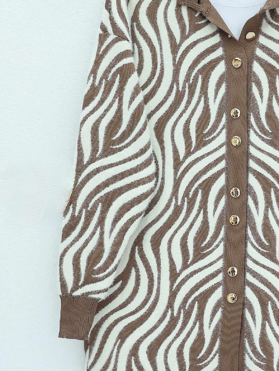 Button-Front Zebra Print Faux Fur Cardigan - Light Brown - Podyumplus - by Peralane - photo 5