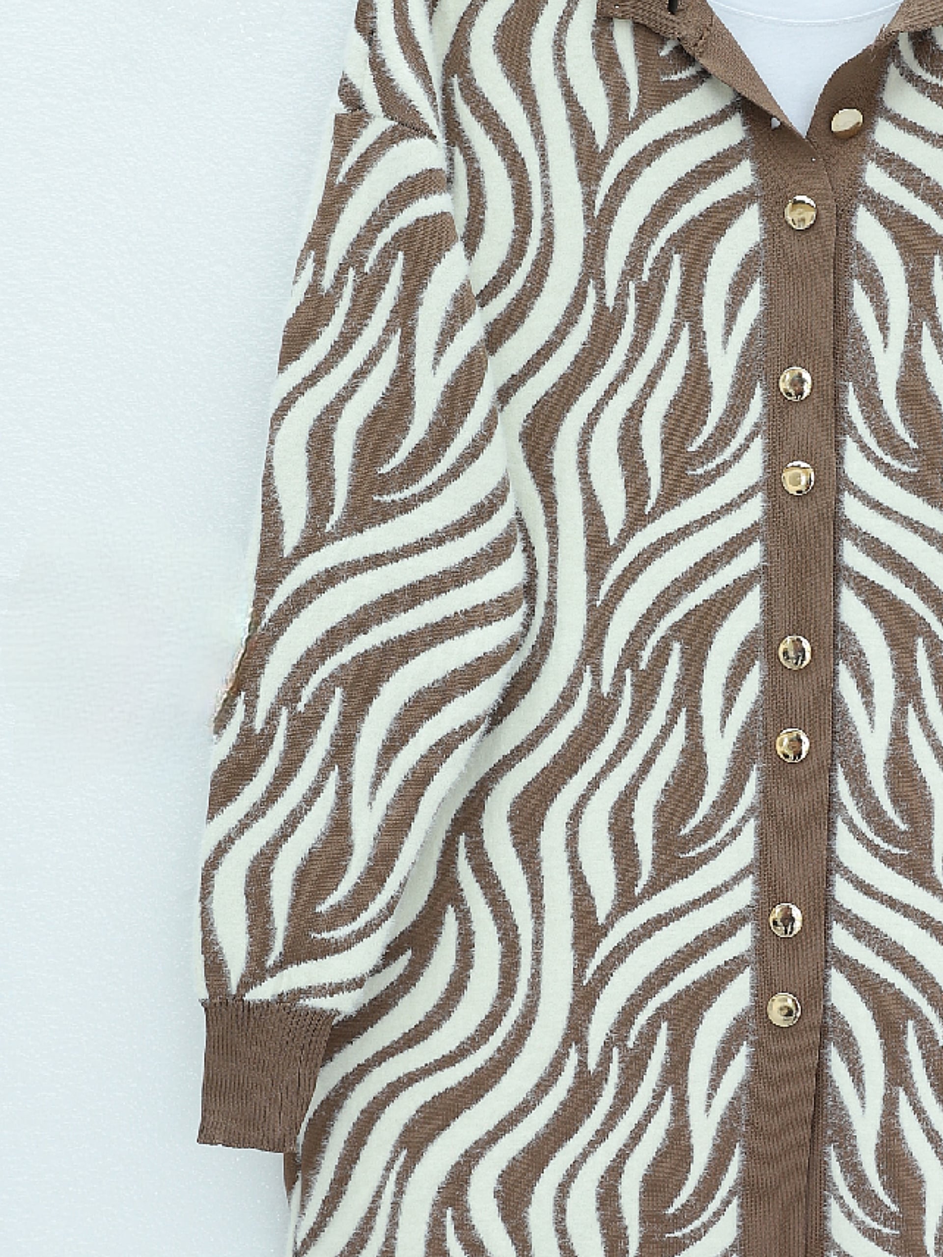 Button-Front Zebra Print Faux Fur Cardigan - Light Brown - Podyumplus - by Peralane - photo 5