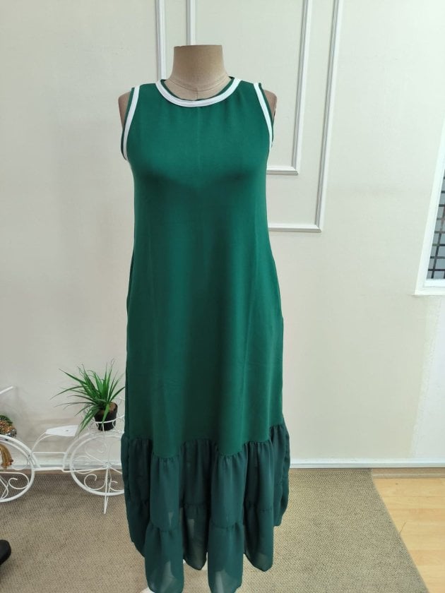 Women's Sleeveless Round Neck Long Viscose Dress with Chiffon Hem Detail - Janes - by Peralane - photo 5