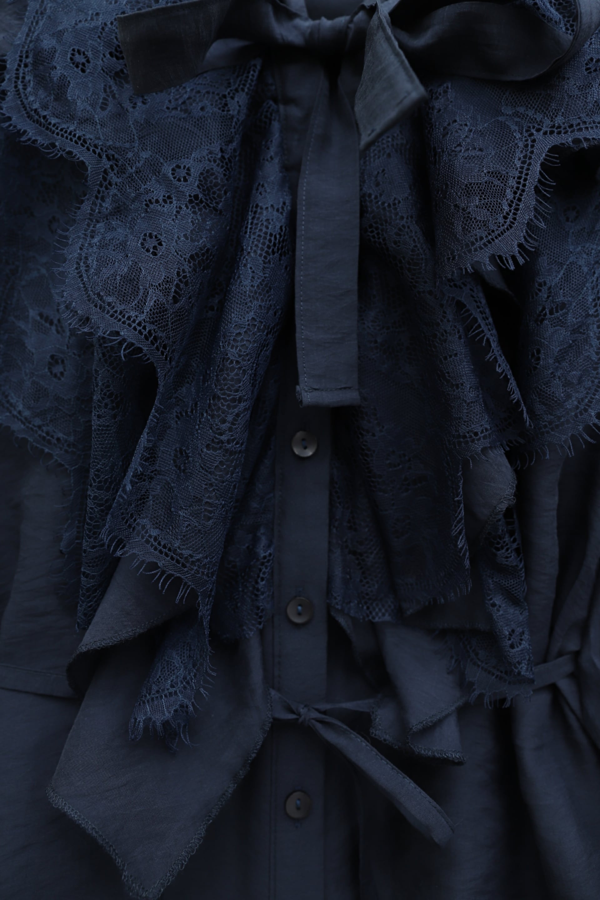 Navy Blue Lace Trim Tie-Waist Blouse and Wide-Leg Trousers Set - Podyumplus - by Peralane - photo 7
