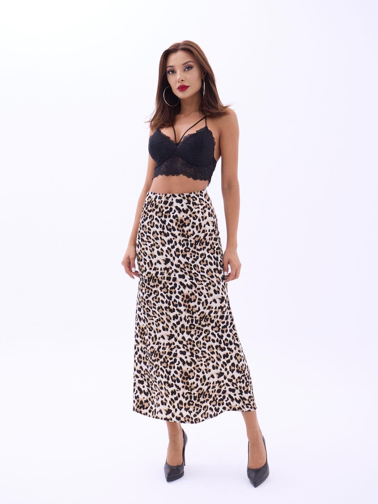 Women's Leopard Print Maxi Skirt with Crop Top Set - Fame - by Peralane - photo 2