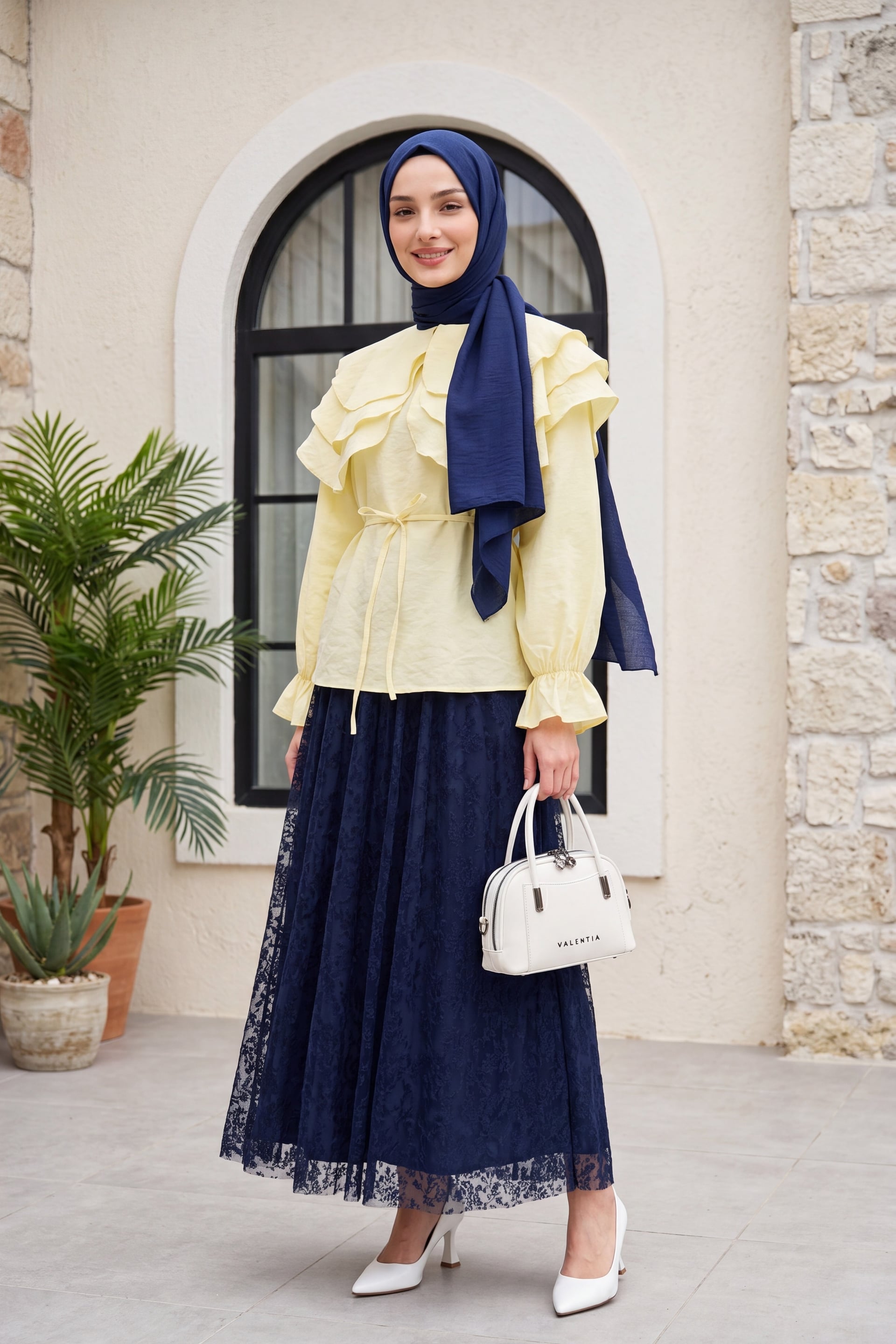 Layered Baby Collar Long-Sleeve Modal Blouse with Elastic Cuffs - Yellow - Podyumplus - by Peralane