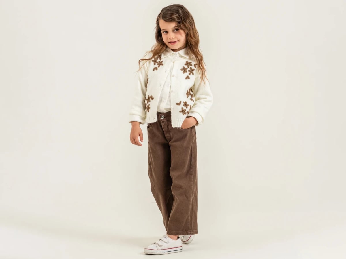 Girls' Knit Cardigan, Shirt and Corduroy Trousers Set - Pampal Kids - by Peralane