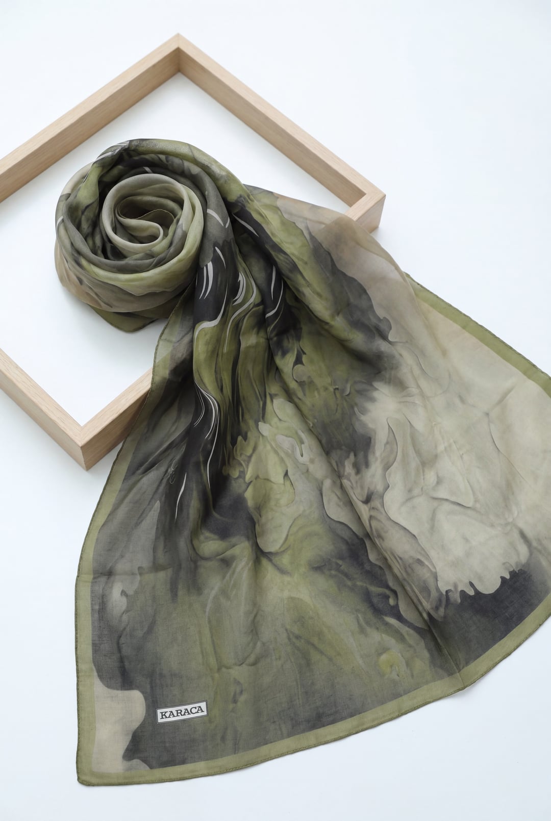 Natural Viscose Scarf in Khaki - Sheer Abstract Print - Podyumplus - by Peralane