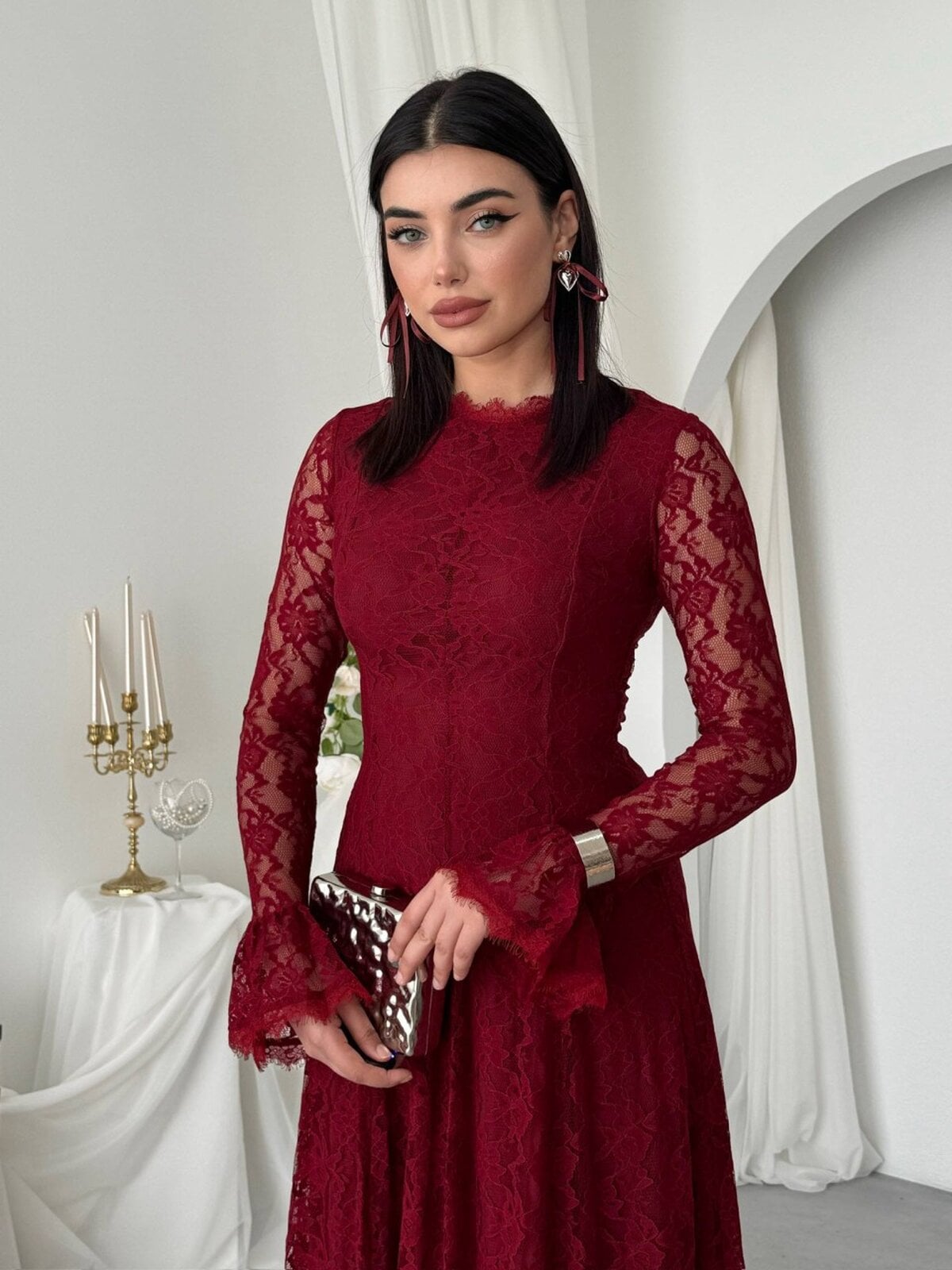 Yewer Lace Midi Dress in Bordeaux - Etika - by Peralane - photo 7