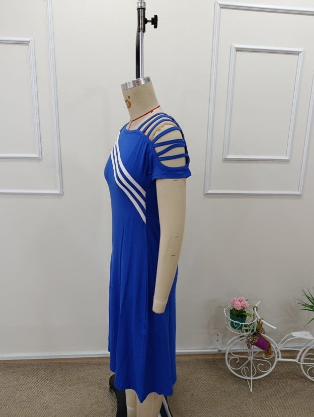 Women's Short Sleeve Midi Viscose Dress with Open Shoulder Stripe Detail - Janes - by Peralane - photo 5