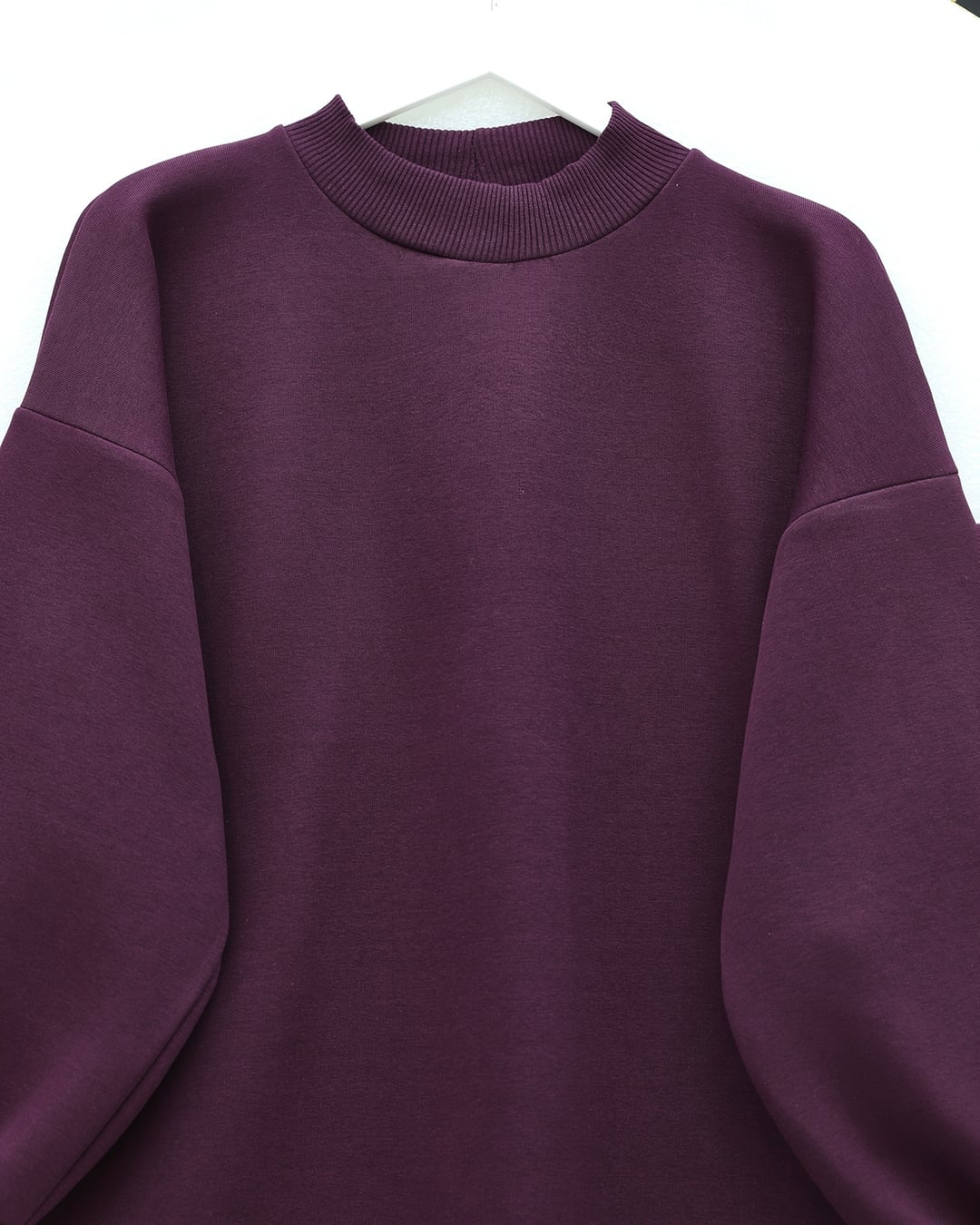 Women's Three-Thread Fleece Sweatshirt with Mock Neck - Deep Purple - Podyumplus - by Peralane - photo 4