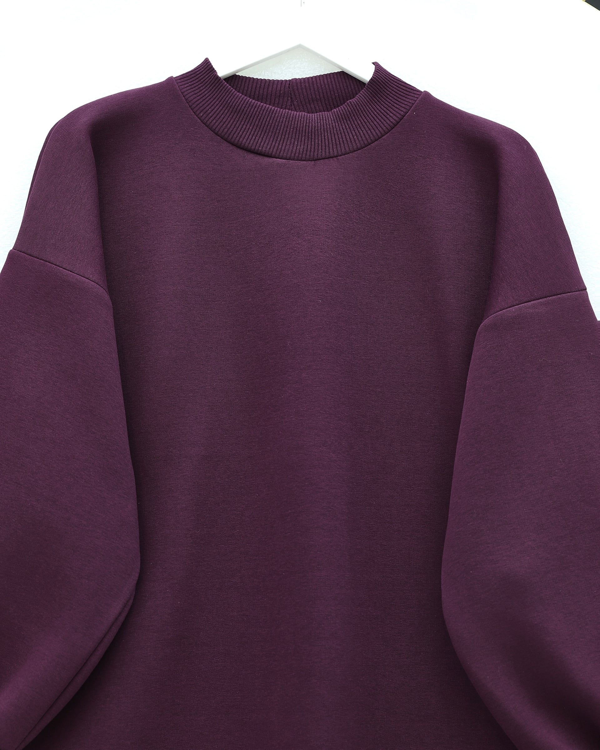 Women's Three-Thread Fleece Sweatshirt with Mock Neck - Deep Purple - Podyumplus - by Peralane - photo 4