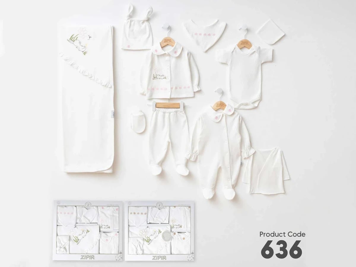 Rabbit Print 10-Piece Baby Girl Hospital Exit Bodysuit Set - Pink - Zipir - by Peralane