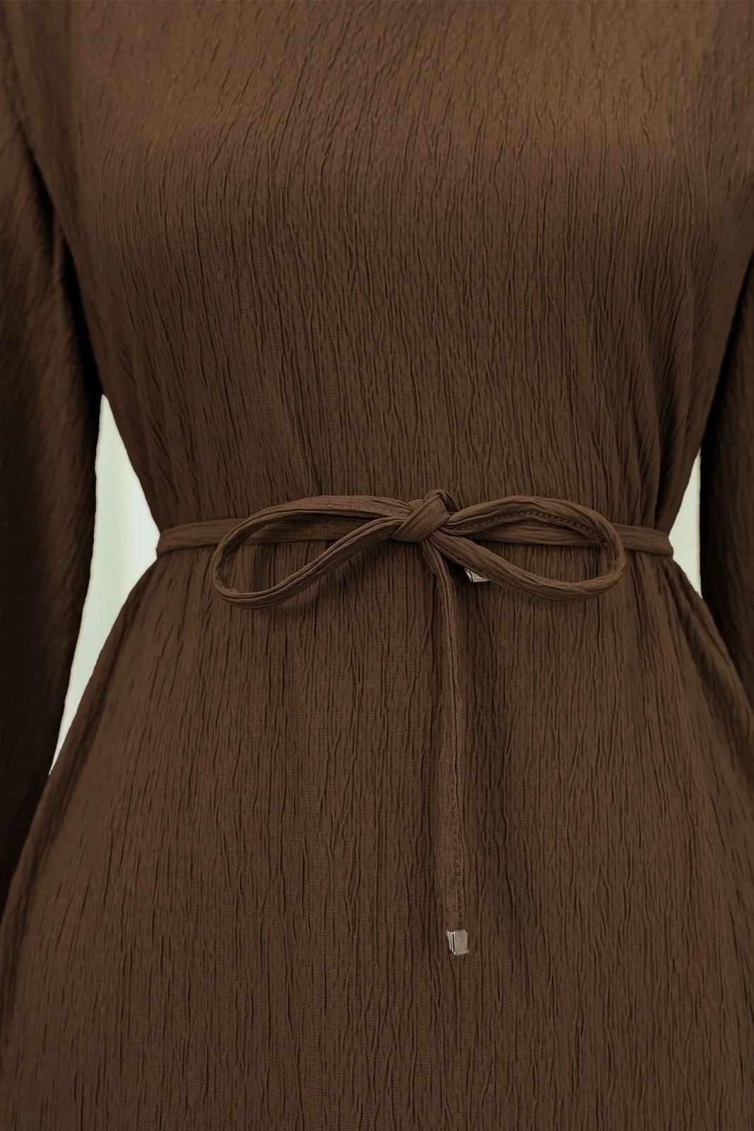 Padded Shoulder Lace-Up Crepe Dress - Brown - Podyumplus - by Peralane - photo 5