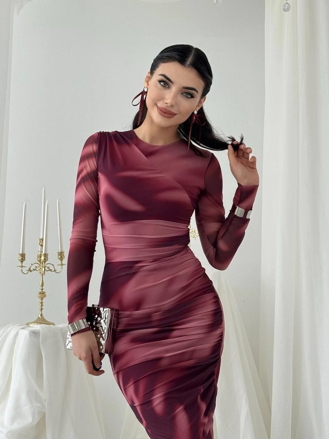 Amarone Midi Dress in Bordeaux with Gradient Print - Etika - by Peralane - photo 3