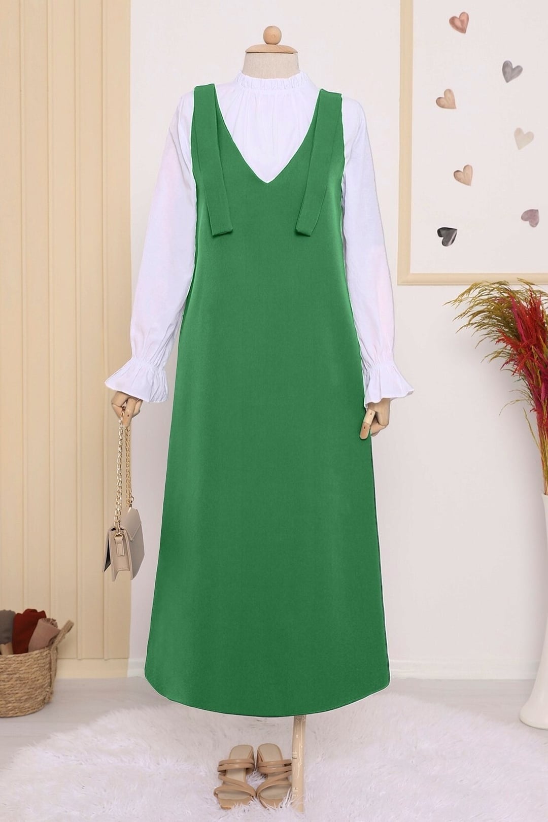 Long Jile Dress with Shoulder Ties - Forest Green - Podyumplus - by Peralane - photo 5